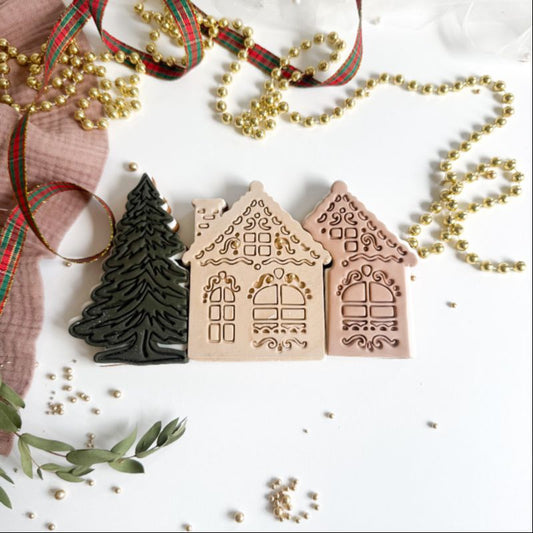 Christmas Winter House Puzzle Cookie Stamp and Cutter Set