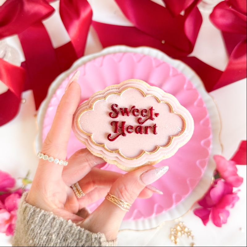 Sweet Heart Valentine's Scallop Plaque 3D Cookie Stamp and Cutter - suitable for two tone effect