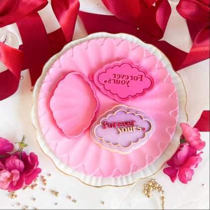 Forever Yours Valentine's Scallop Plaque 3D Cookie Stamp and Cutter - suitable for two tone effect