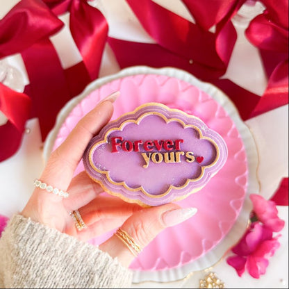 Forever Yours Valentine's Scallop Plaque 3D Cookie Stamp and Cutter - suitable for two tone effect