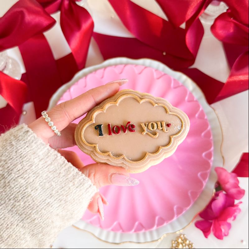 I Love You Valentine's Scallop Plaque 3D Cookie Stamp and Cutter - suitable for two tone effect