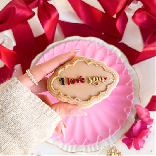 I Love You Valentine's Scallop Plaque 3D Cookie Stamp and Cutter - suitable for two tone effect