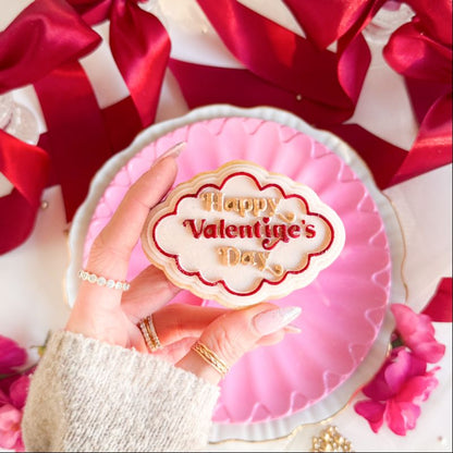 Happy Valentine's Day Scallop Plaque 3D Cookie Stamp and Cutter - suitable for two tone effect