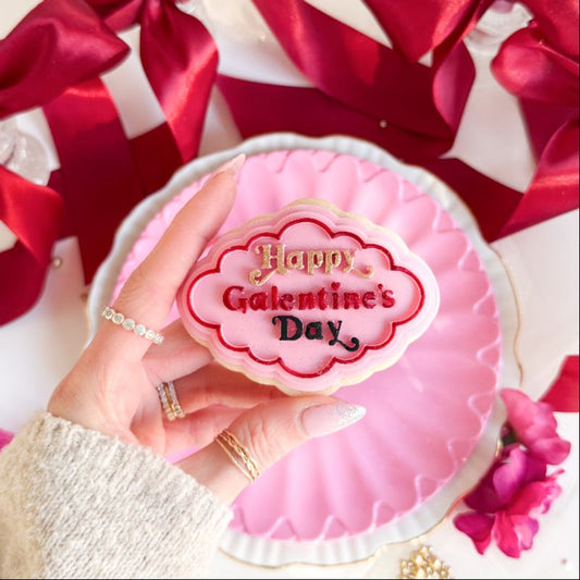 Happy Galentine's Day Scallop Plaque 3D Cookie Stamp and Cutter - suitable for two tone effect