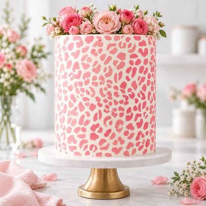 Leopard Print Cake Stencil - XL Design Size - cake decorated with the stencil design