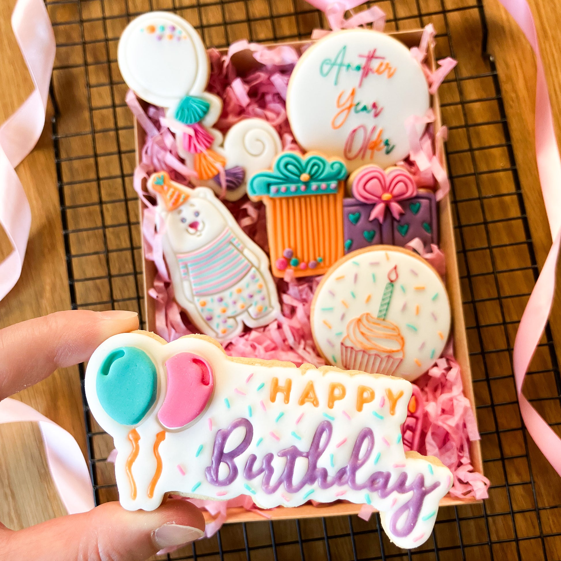 Swirls and Curls Happy Birthday in Two Font Cookie Cutter and Embosser