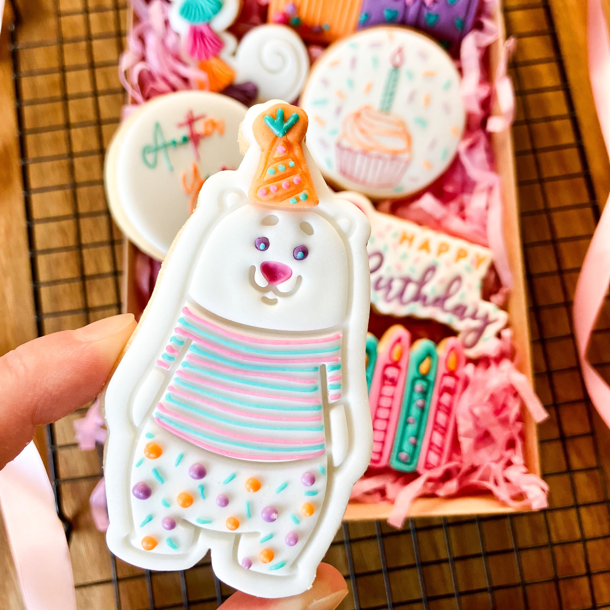 Bear in a Party Hat Birthday Cookie Cutter and Stamp
