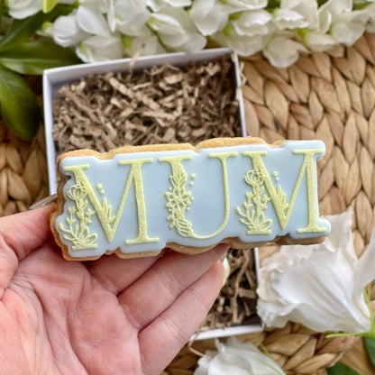 Mum in Floral Font Mother's Day Cookie Cutter and Embosser