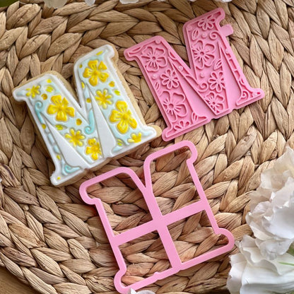 Large Floral M Mother's Day Cookie Cutter and Stamp