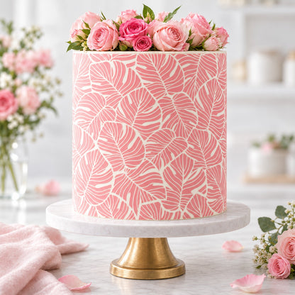 Tropical Paradise Cake Stencil - XL Size Design - cake decorated with the stencil design