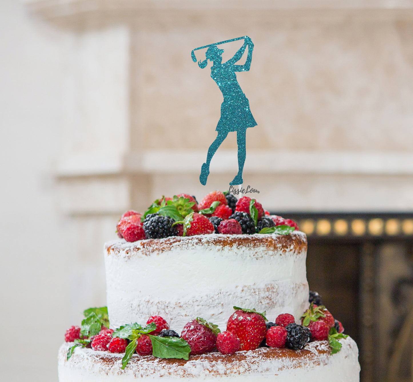 Golfer Female Cake Topper Glitter Card Light Blue