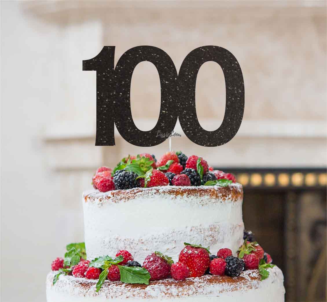 100th Birthday Cake Topper Glitter Card Black