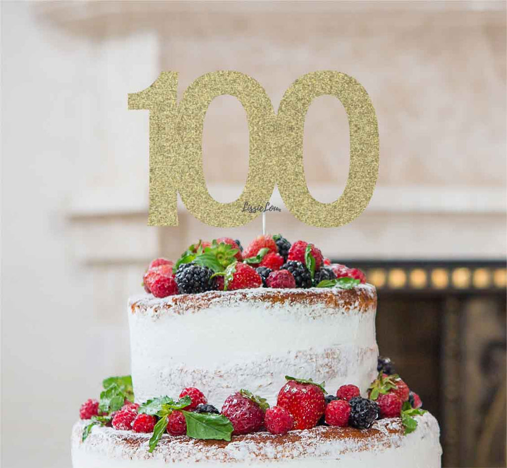 100th Birthday Cake Topper Glitter Card Gold
