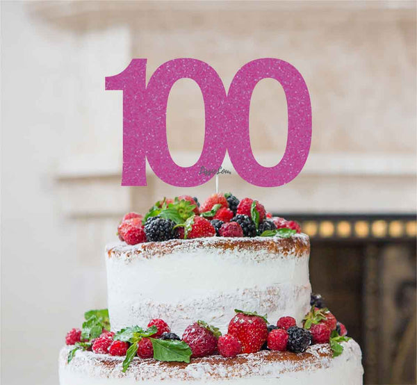 100th Birthday Cake Topper Glitter Card Hot Pink