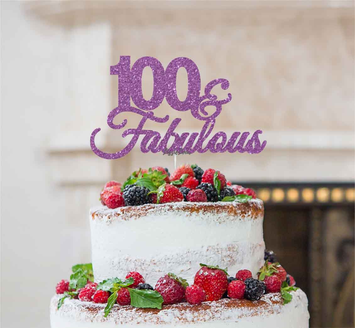 100 & Fabulous Cake Topper 100th Birthday Glitter Card Light Purple