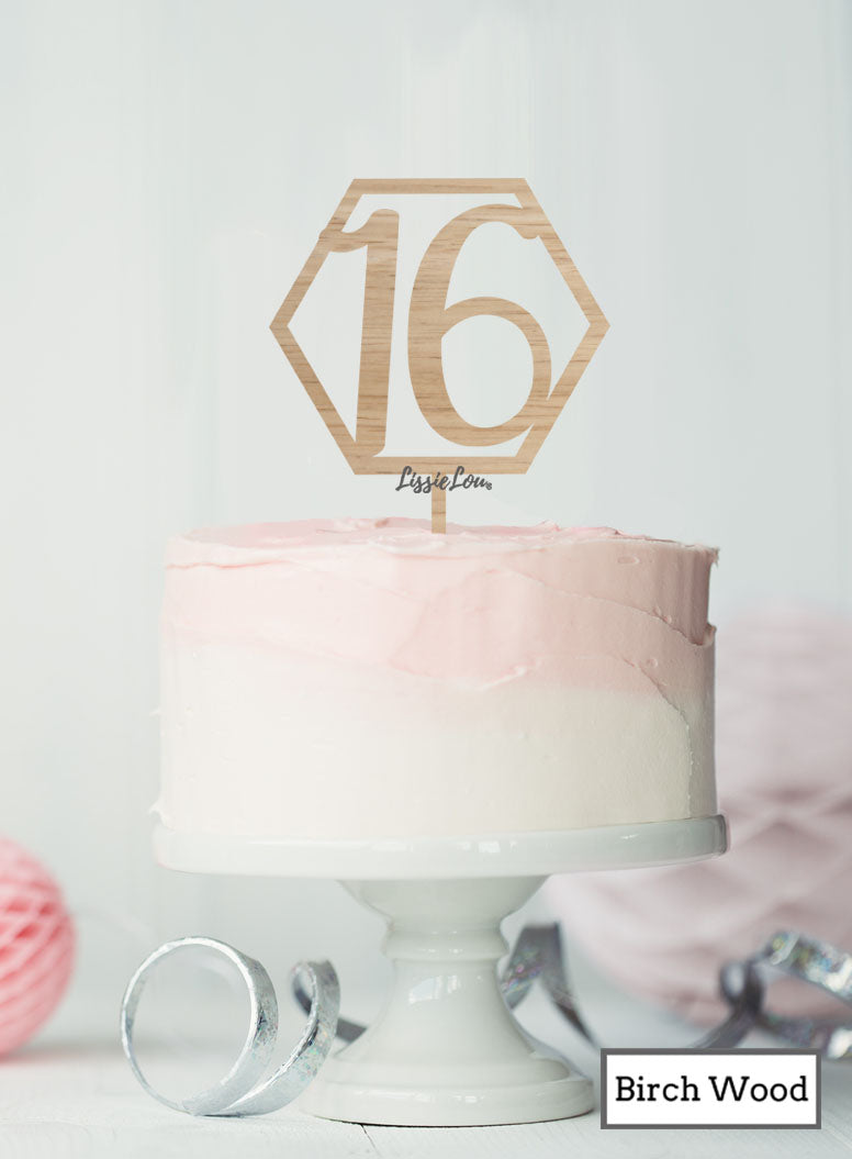 Hexagon Number 16th Birthday Topper Premium 3mm Acrylic