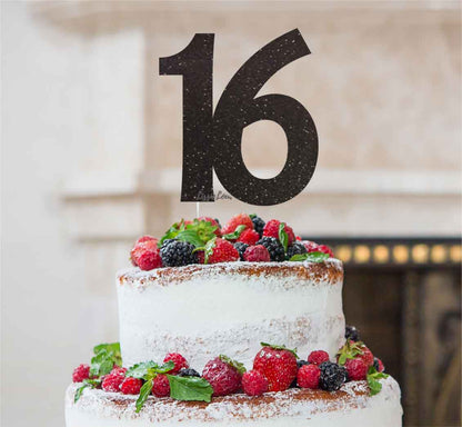 16th Birthday Cake Topper Glitter Card Black