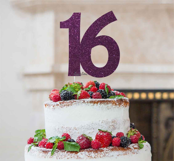 16th Birthday Cake Topper Glitter Card Dark Purple