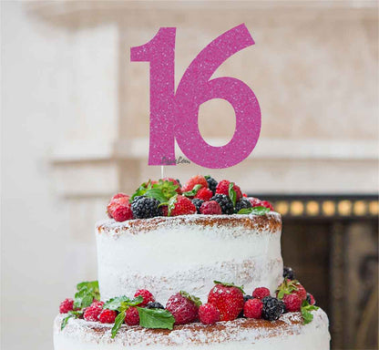16th Birthday Cake Topper Glitter Card Hot Pink