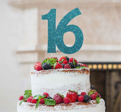 16th Birthday Cake Topper - Glitter Card Light Blue