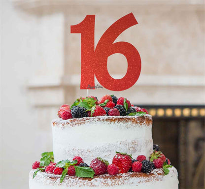 16th Birthday Cake Topper Glitter Card Red