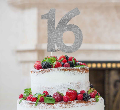16th Birthday Cake Topper Glitter Card Silver