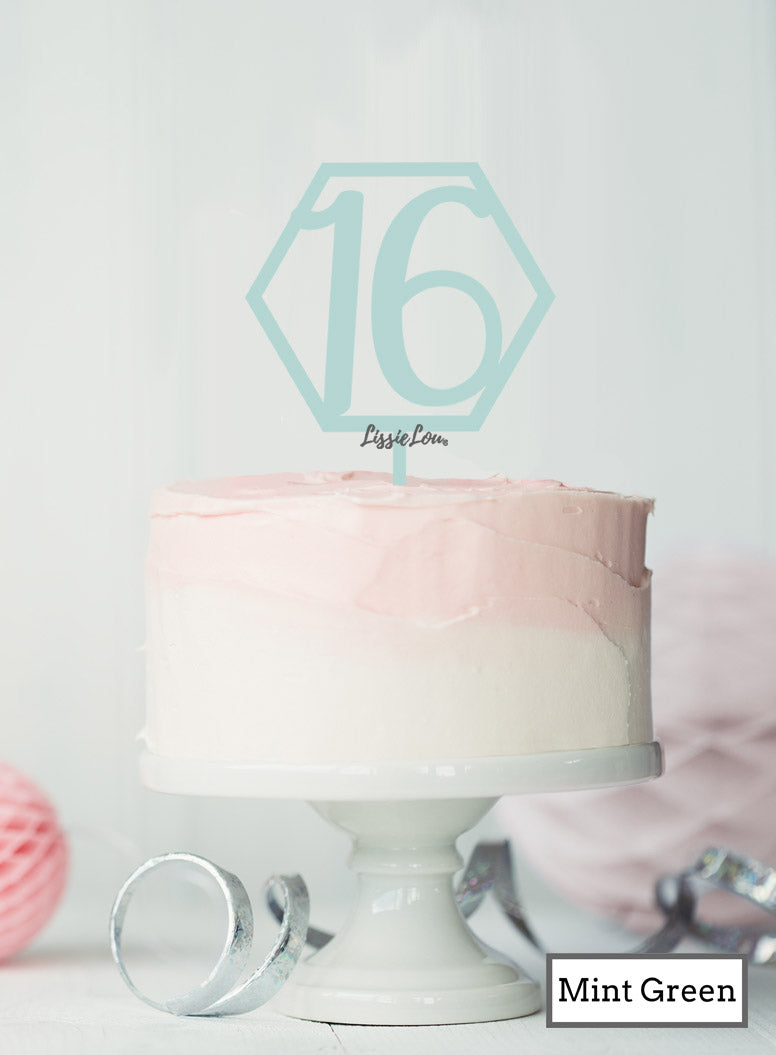 Hexagon 16th Birthday Cake Topper Premium 3mm Acrylic Mint Green