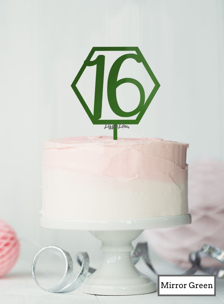 Hexagon 16th Birthday Cake Topper Premium 3mm Acrylic Mirror Green