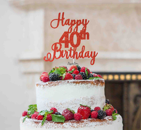 Happy 40th Birthday Pretty Cake Topper Glitter Card Red