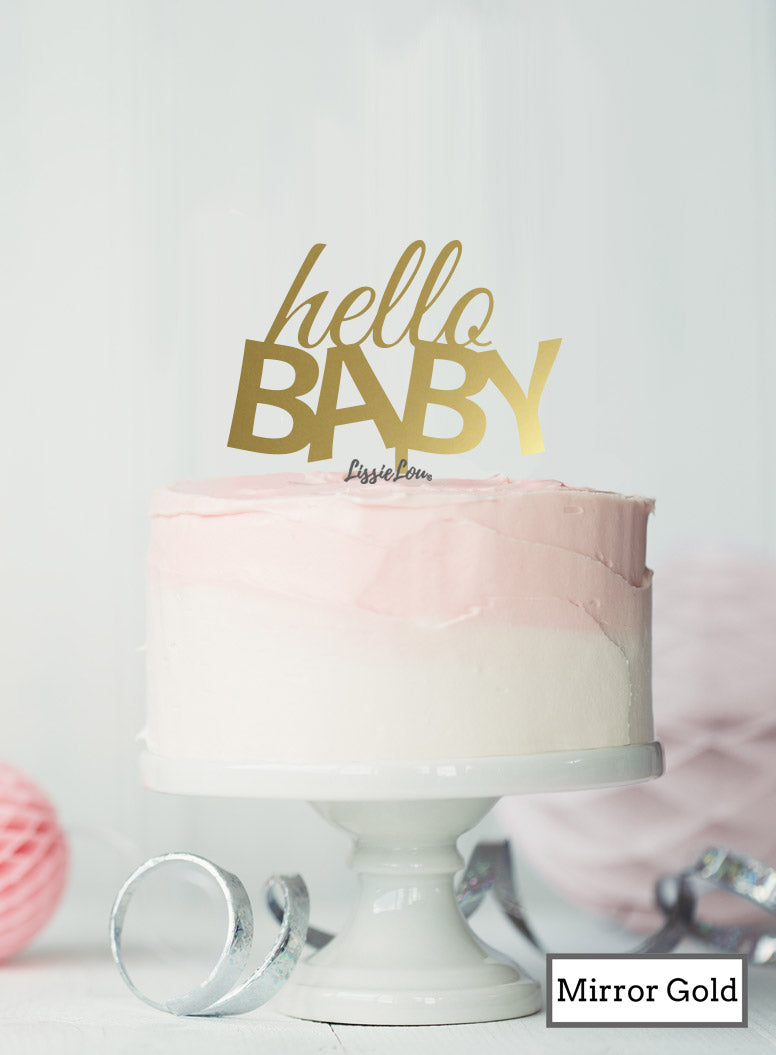 Hello BABY Baby Shower Cake Topper Premium 3mm Acrylic Mirror Gold