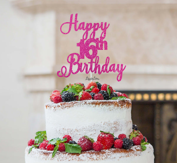 Happy 16th Birthday Pretty Cake Topper Glitter Card Hot Pink
