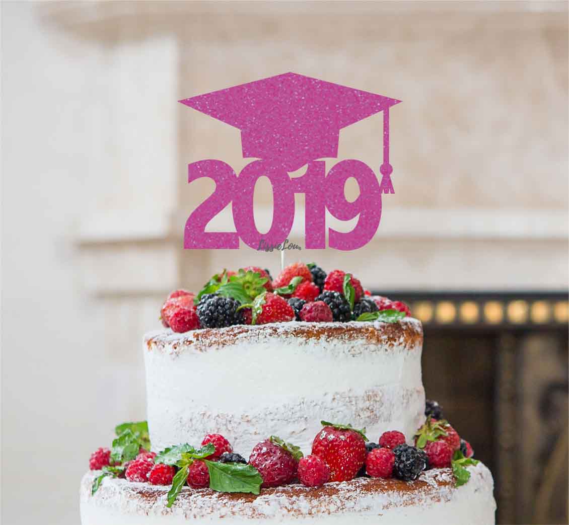 Graduation Hat 2019 Cake Topper Cake Topper Glitter Card Hot Pink
