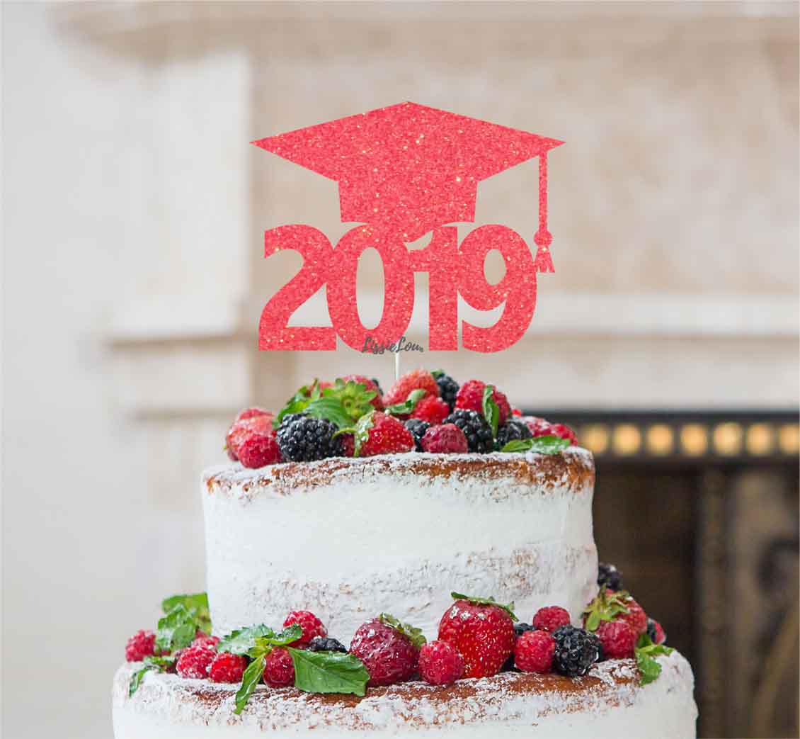 Graduation Hat 2019 Cake Topper Cake Topper Glitter Card Light Pink