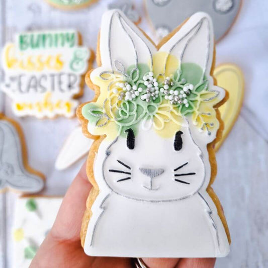 Rabbit with Floral Headband Easter Cookie Cutter and Embosser