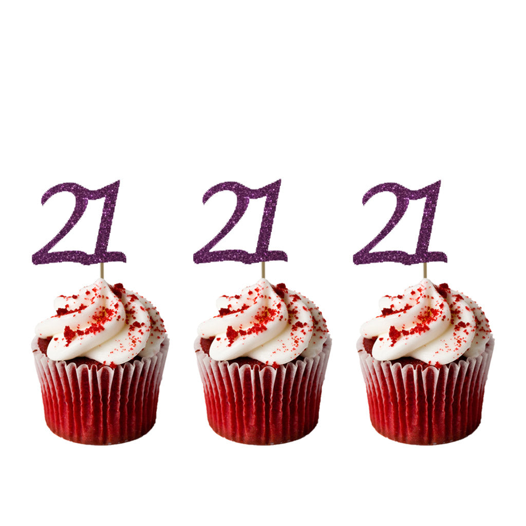 21st Birthday Glitter Cupcake Toppers Dark Purple