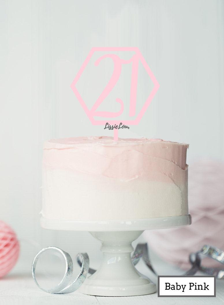 Hexagon 21st Birthday Cake Topper Premium 3mm Acrylic Baby Pink