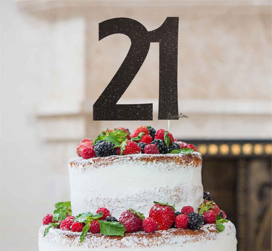 21st Birthday Cake Topper Glitter Card Black