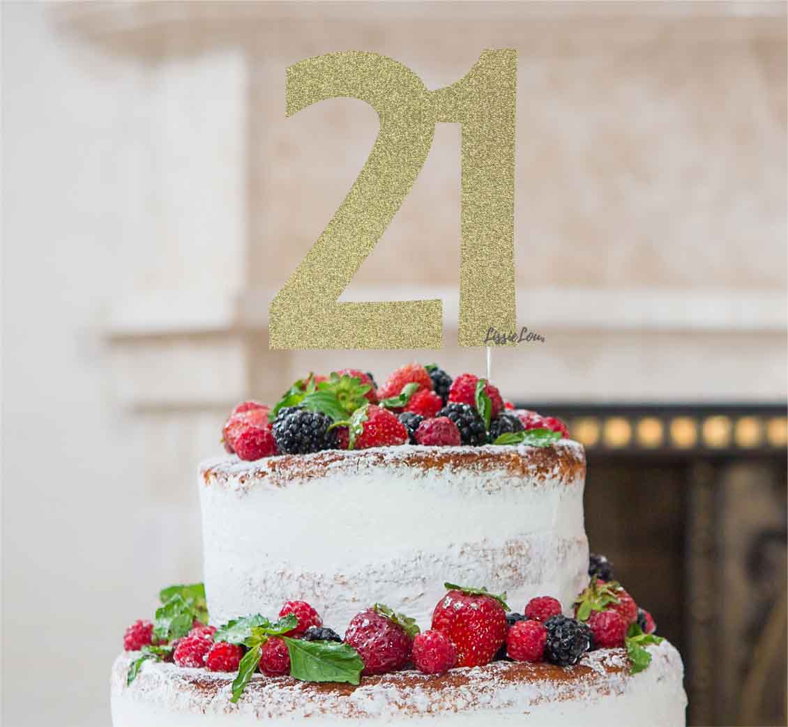 21st Birthday Cake Topper Glitter Card Gold