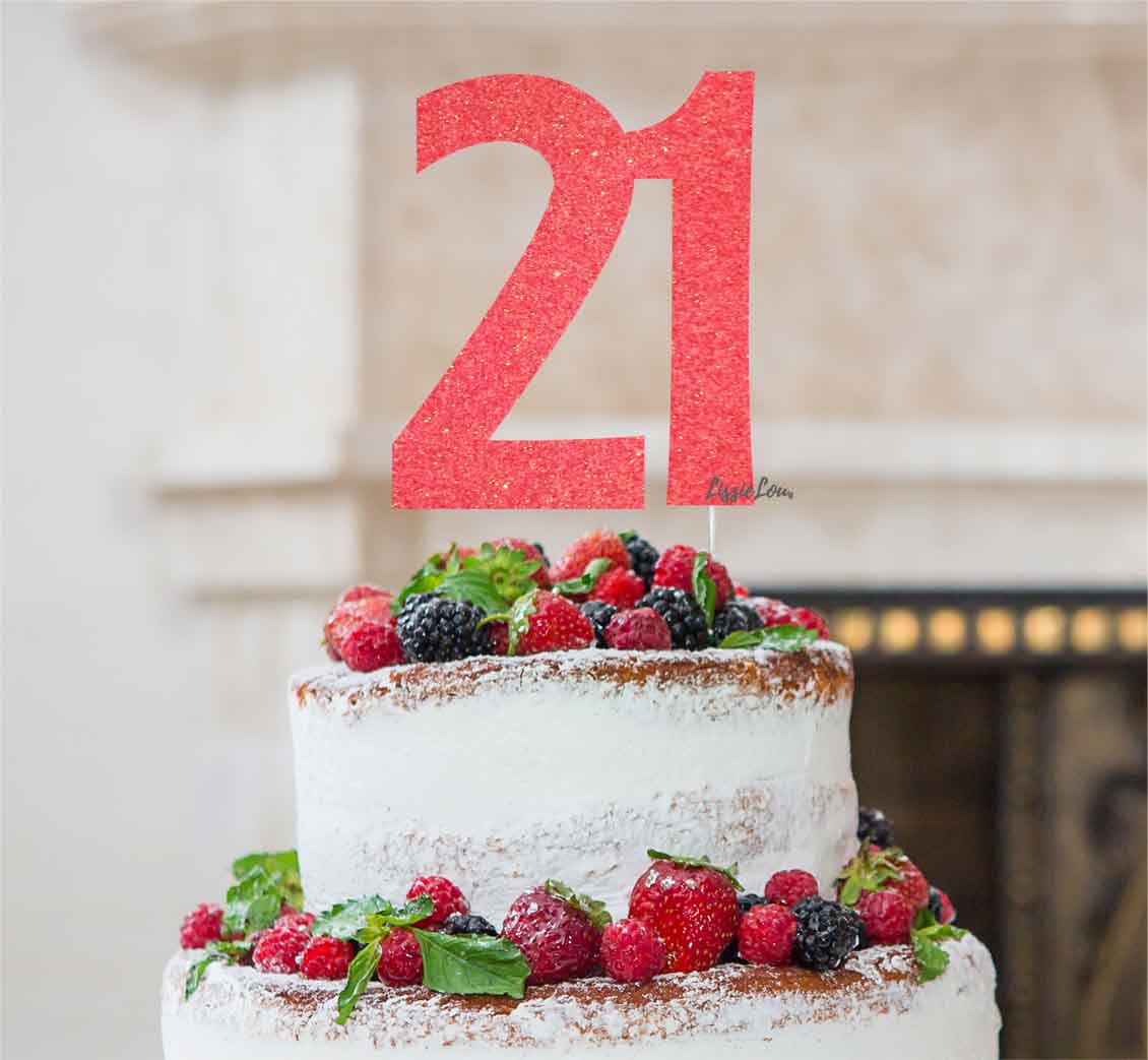 21st Birthday Cake Topper Glitter Card Light Pink