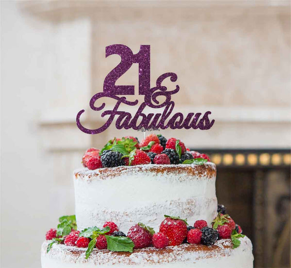 21 & Fabulous Cake Topper 21st Birthday Glitter Card Dark Purple