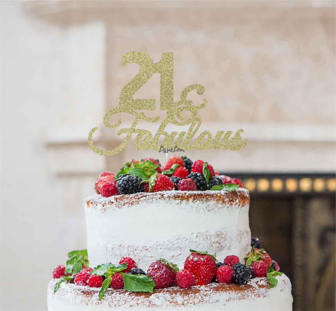 21 & Fabulous Cake Topper 21st Birthday Glitter Card Gold