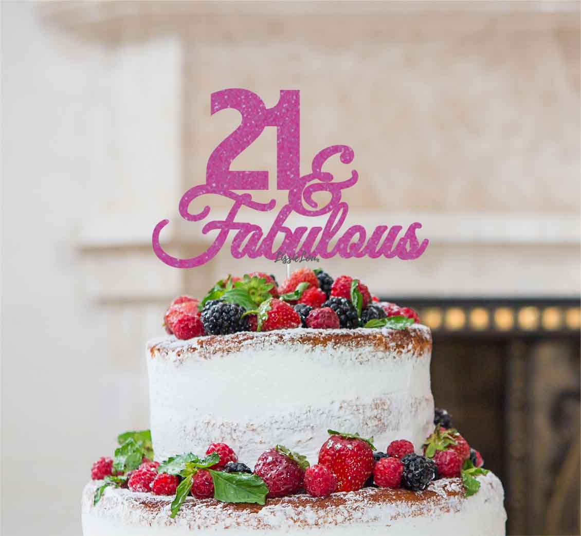 21 & Fabulous Cake Topper 21st Birthday Glitter Card Hot Pink