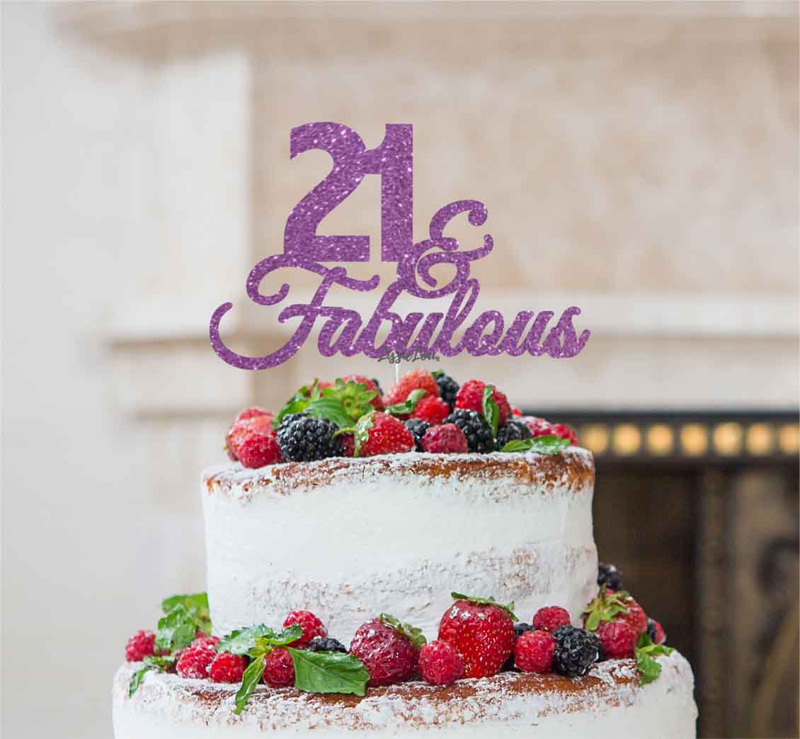 21 & Fabulous Cake Topper 21st Birthday Glitter Card Light Purple