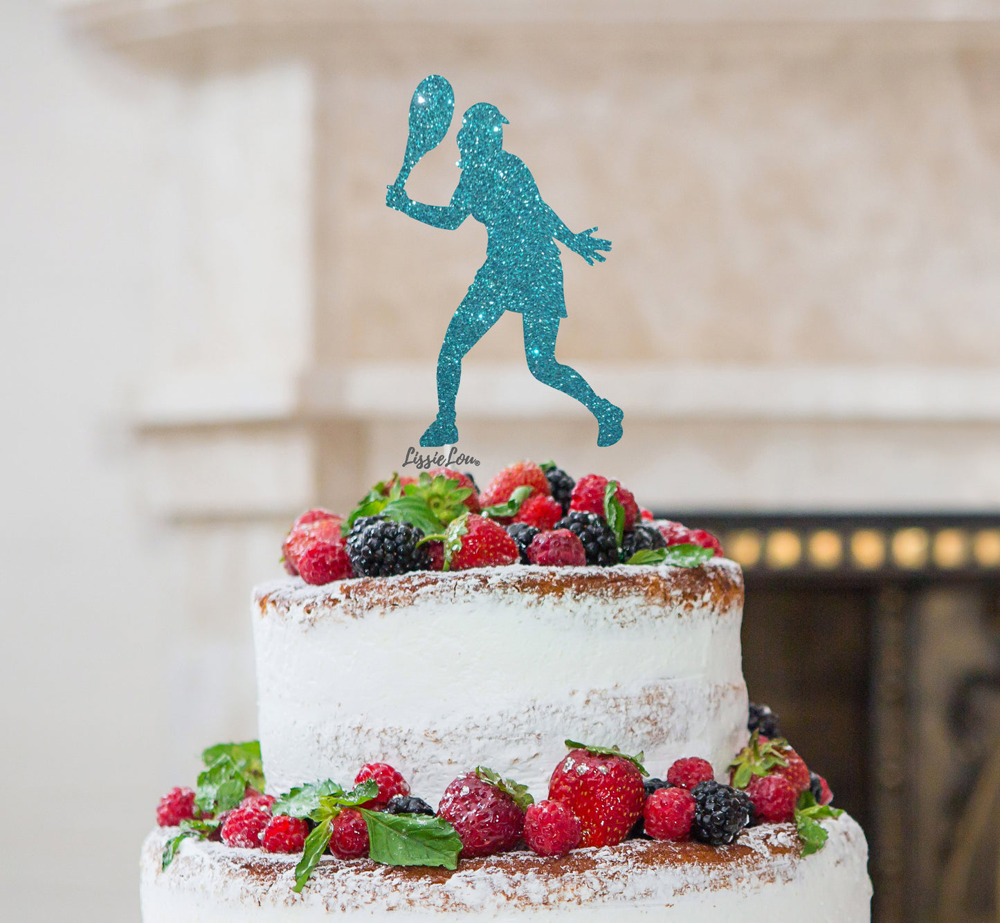 Tennis Female Cake Topper Glitter Card Light Blue