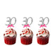 30th Birthday Glitter Cupcake Toppers Silver and Hot Pink