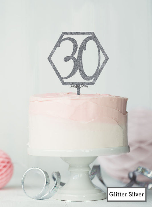 Hexagon 30th Birthday Cake Topper Premium 3mm Acrylic Glitter Silver