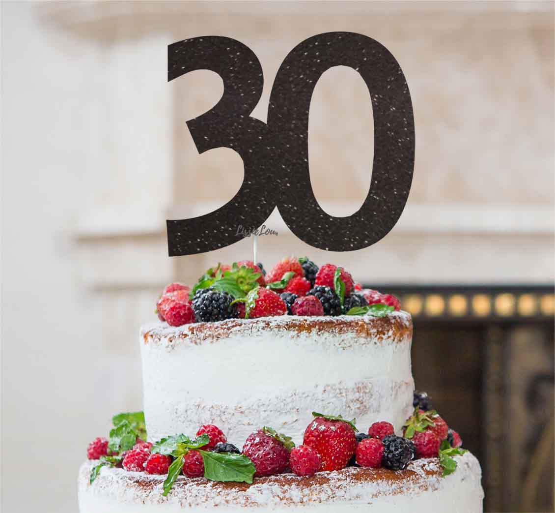 30th Birthday Cake Topper Glitter Card Black