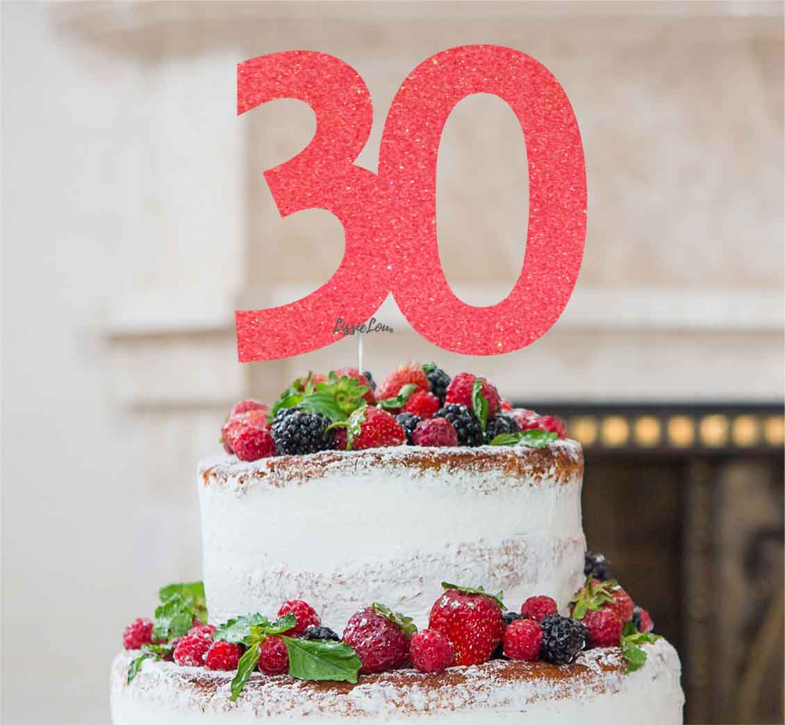 30th Birthday Cake Topper Glitter Card Light Pink