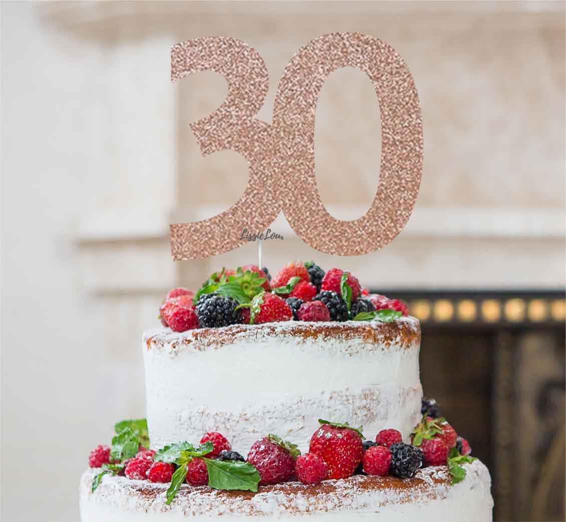 30th Birthday Cake Topper Glitter Card Rose Gold