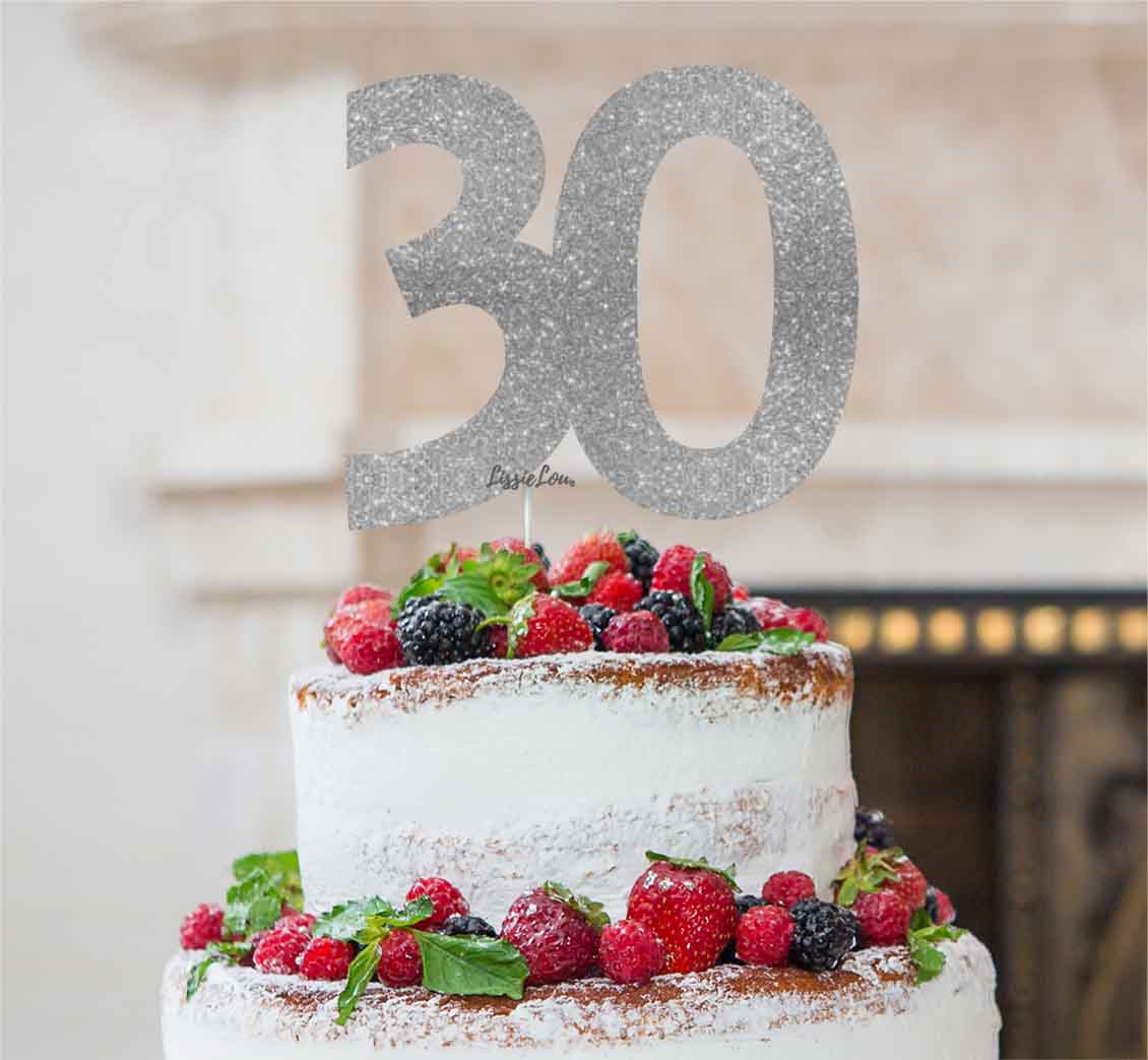 30th Birthday Cake Topper Glitter Card Silver